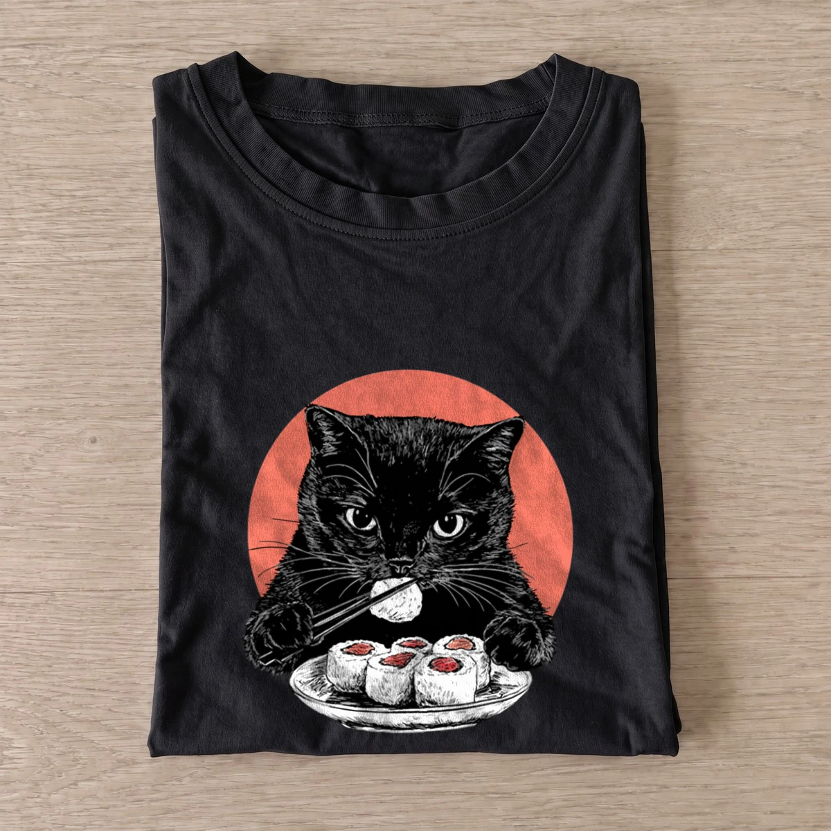 Sushi cat sunset t shirt black20sushi cat sunset.webp