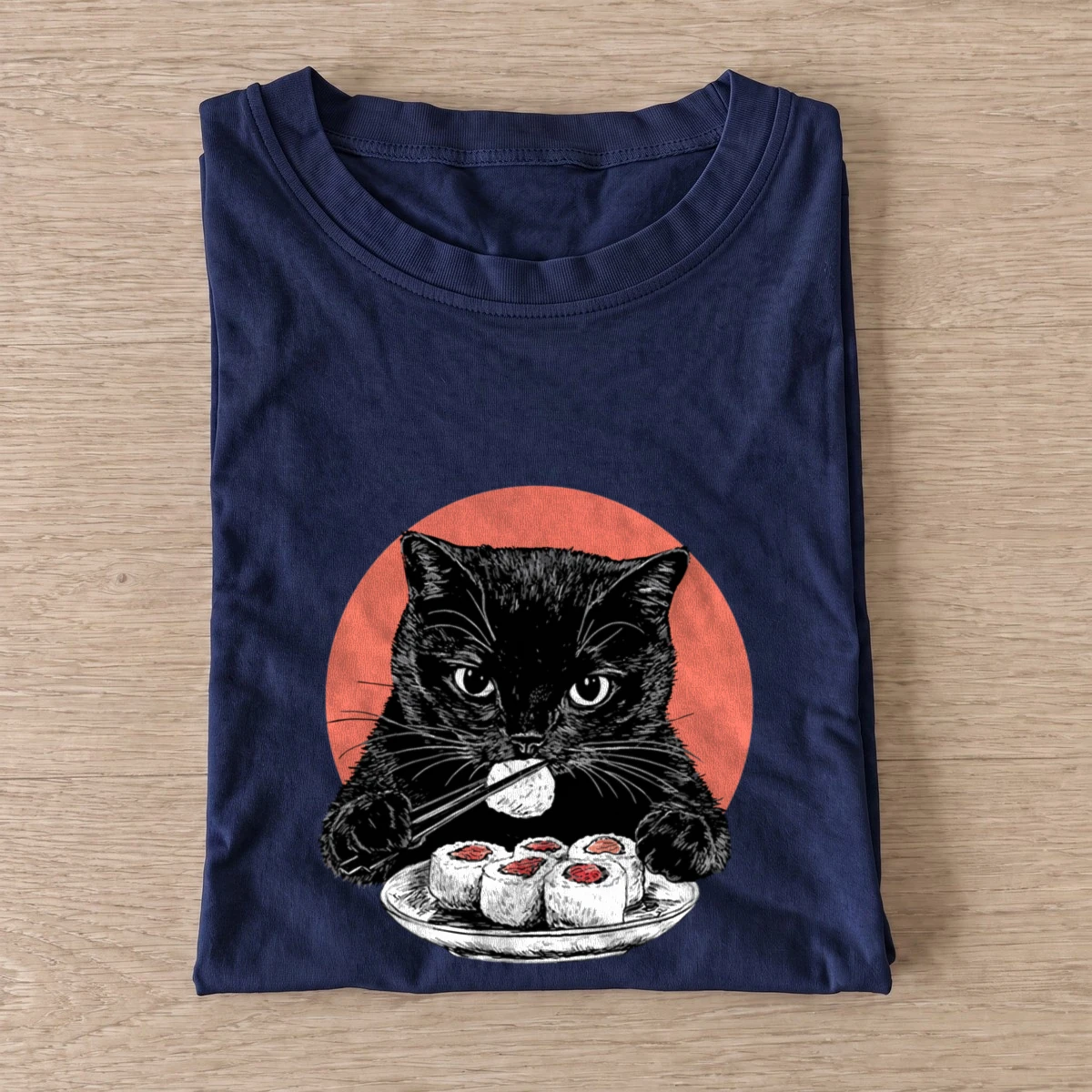 Sushi cat sunset t shirt navy20sushi cat sunset.webp