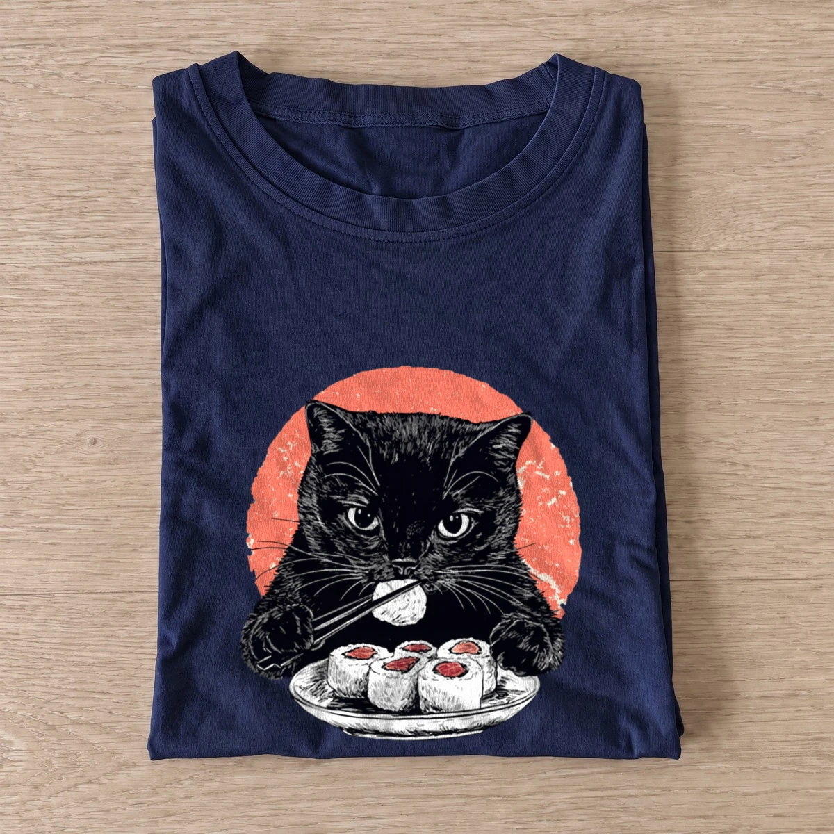 Sushi cat t shirt navy20sushi cat.webp
