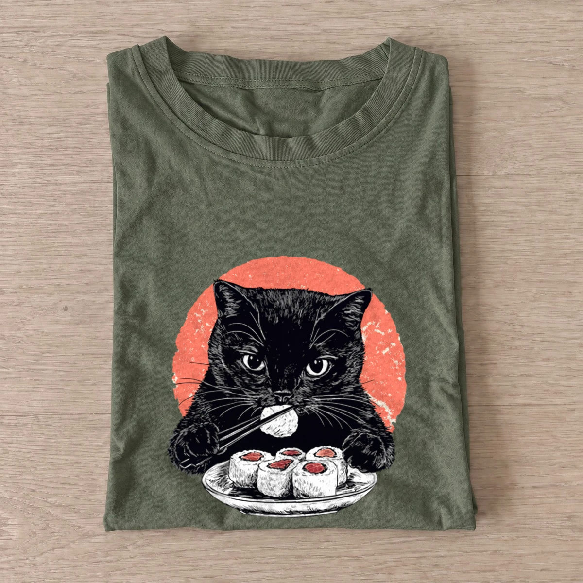 Sushi cat t shirt olive20sushi cat.webp