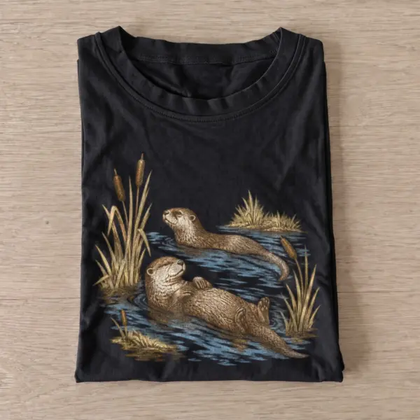 Swimming otter pair wildlife t shirt black20otter pair.webp