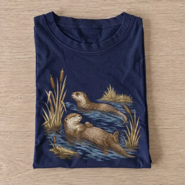 Swimming otter pair wildlife t shirt navy20otter pair.webp