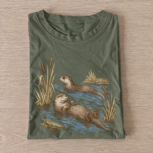 Swimming otter pair wildlife t shirt olive20otter pair.webp