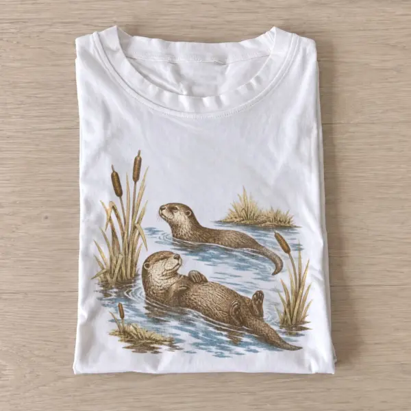 Swimming otter pair wildlife t shirt white20otter pair.webp