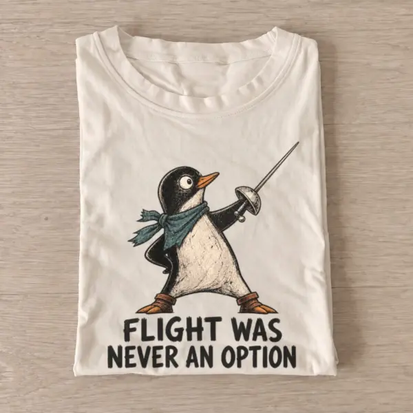 Swordfighter penguin flight was never an option t shirt sand20swordfighter penguin.webp