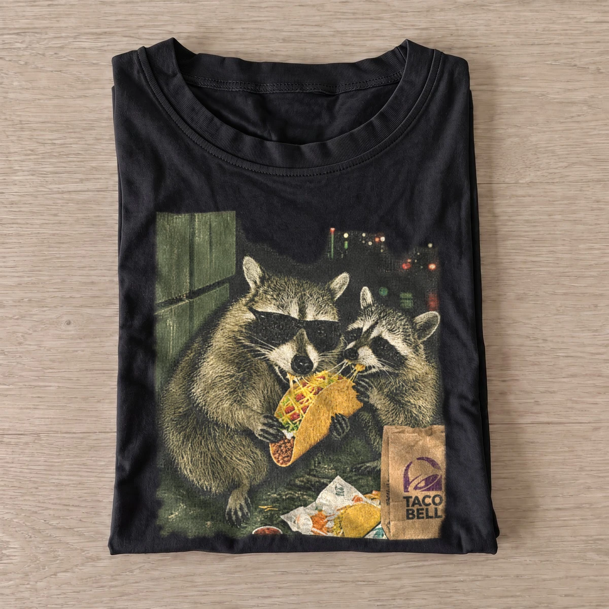Taco raccoons graphic t shirt black20taco raccoon.webp