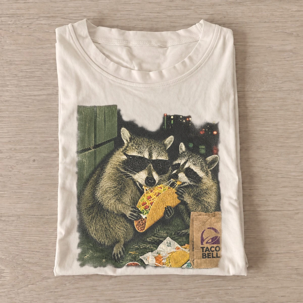 Taco raccoons graphic t shirt sand20taco raccoon.webp