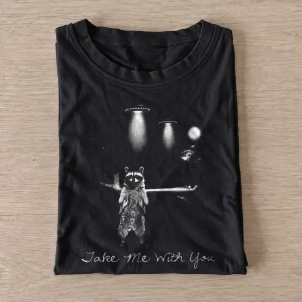 Take me with you raccoon ufo t shirt black20take me raccoon.webp