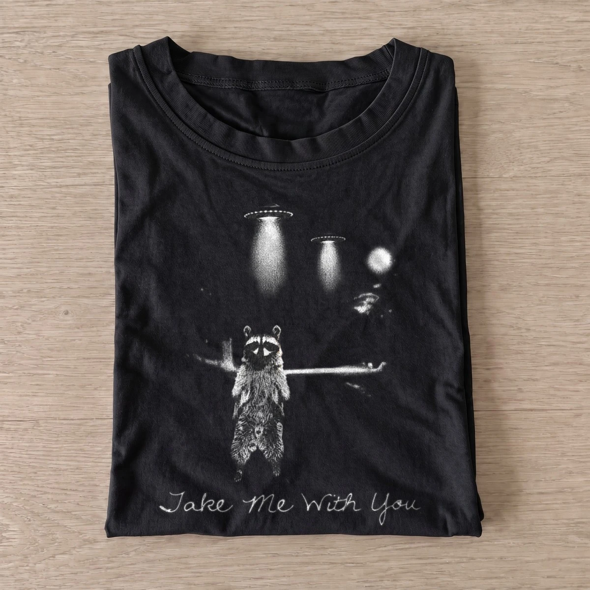 Take me with you raccoon ufo t shirt black20take me raccoon.webp