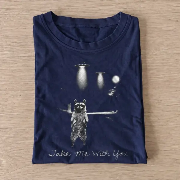 Take me with you raccoon ufo t shirt navy20take me raccoon.webp