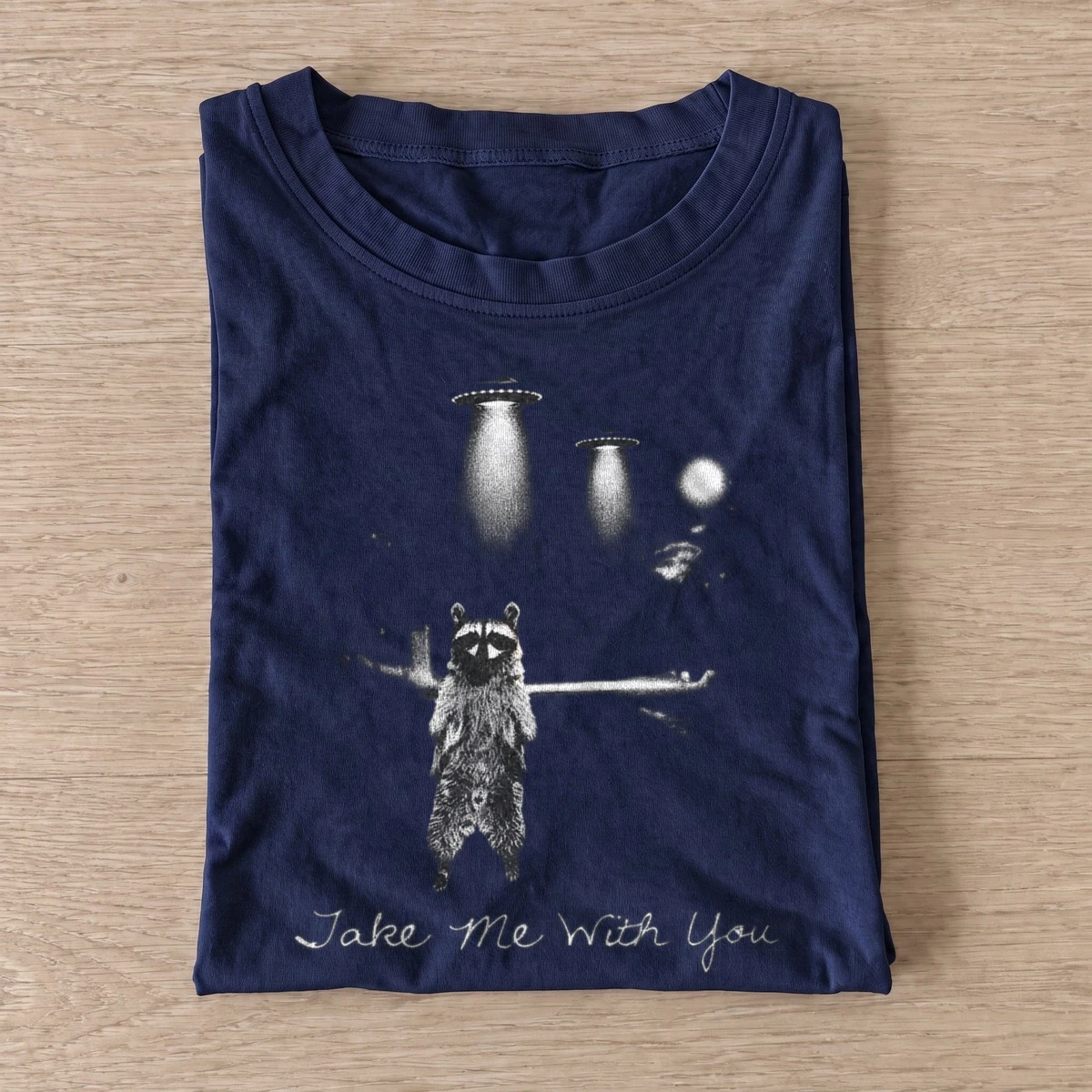 Take me with you raccoon ufo t shirt navy20take me raccoon.webp