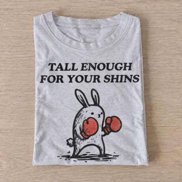 Tall enough for your shins boxing rabbit t shirt gray20shin punching rabbit.webp