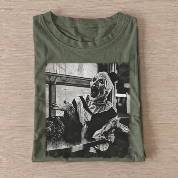 Terrified killer clown t shirt olive20terrified killer clown.webp