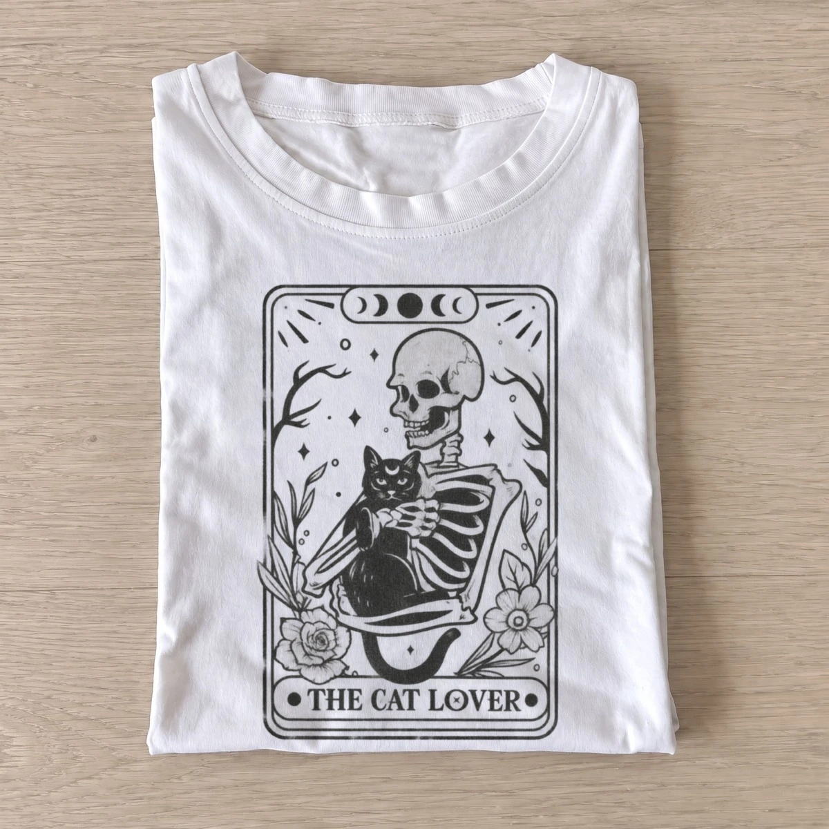 The cat lover skeleton tarot card t shirt white20cat lover tarot.webp