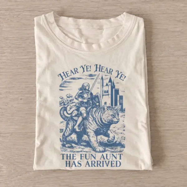 The fun aunt has arrived cat rider t shirt sand20fun aunt cat rider.webp