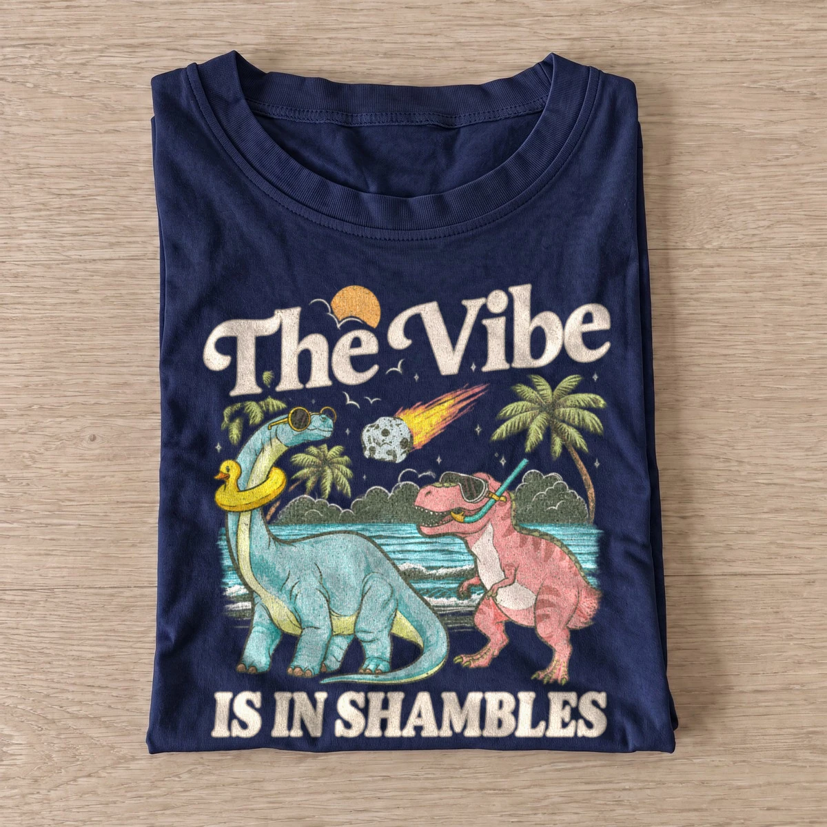 The vibe is in shambles dinosaur t shirt navy20dinosaur vibe shambles.webp