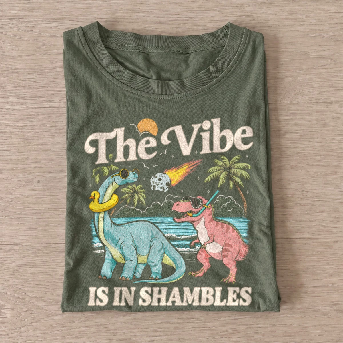 The vibe is in shambles dinosaur t shirt olive20dinosaur vibe shambles.webp