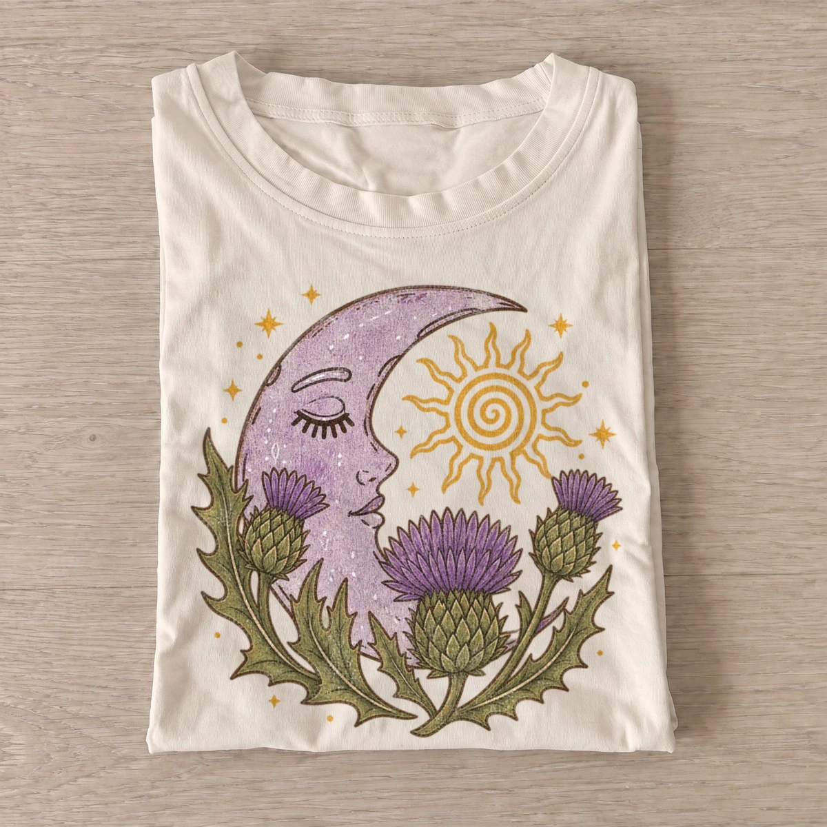 Thistle moon and sun t shirt sand20thistle moon sun.webp