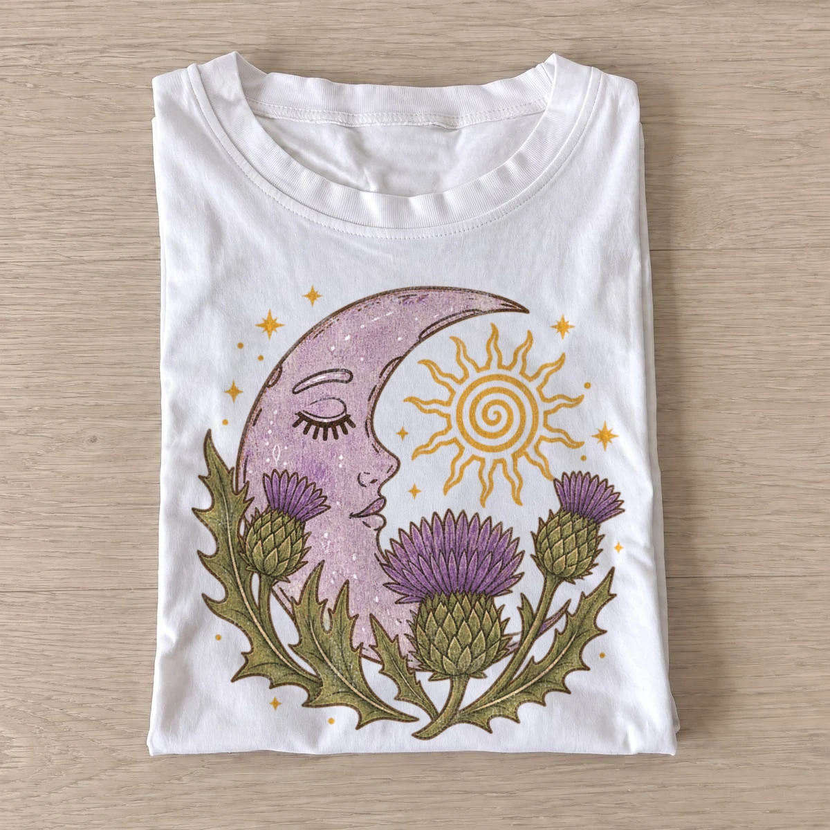 Thistle moon and sun t shirt white20thistle moon sun.webp