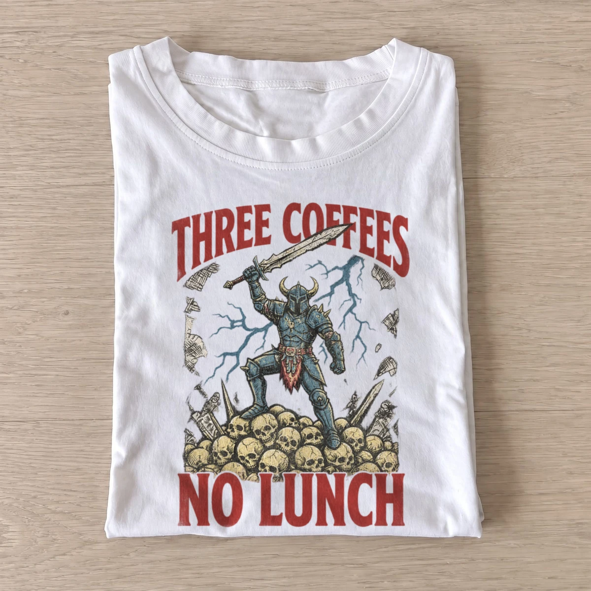 Three coffees no lunch graphic t shirt white20three coffees no lunch.webp