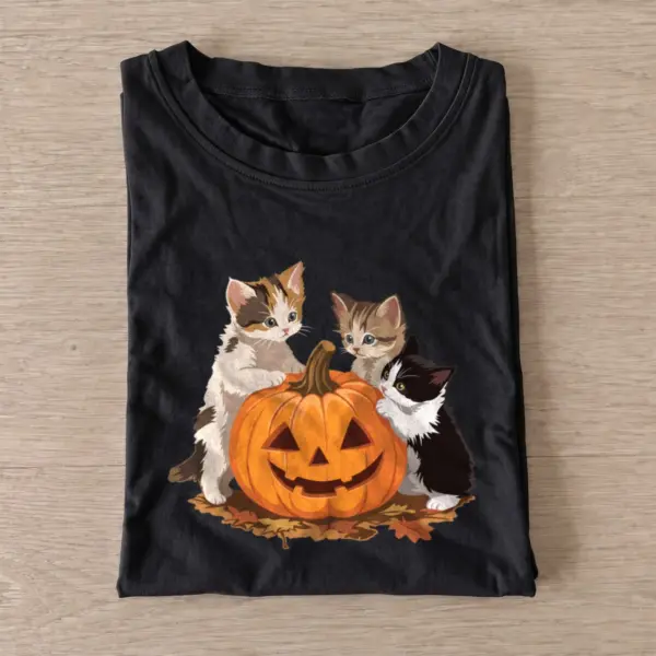 Three kittens and pumpkin t shirt black20three kittens and pumpkin.webp