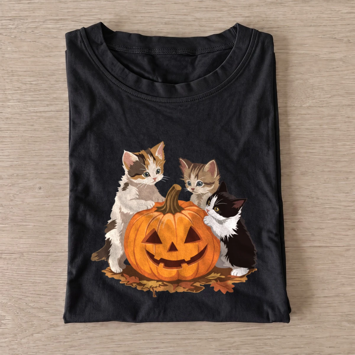 Three kittens and pumpkin t shirt black20three kittens and pumpkin.webp