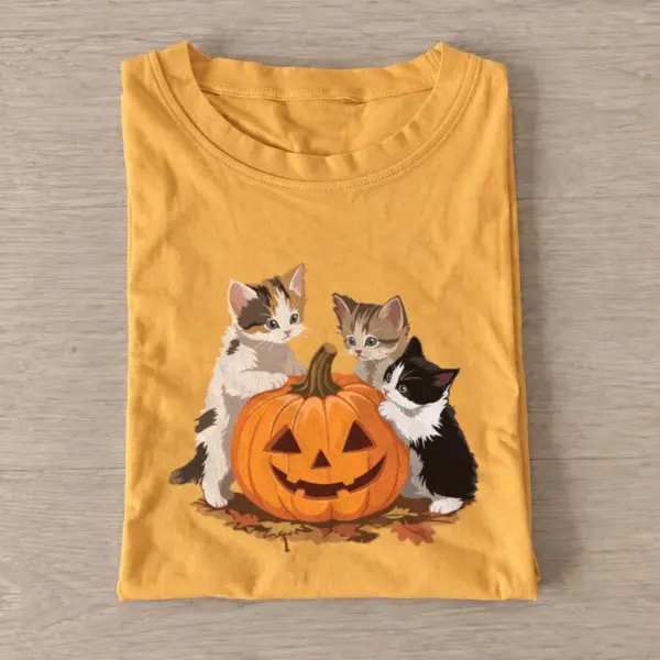 Three kittens and pumpkin t shirt gold20three kittens and pumpkin.webp