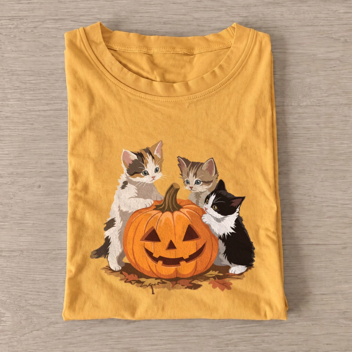 Three kittens and pumpkin t shirt gold20three kittens and pumpkin.webp