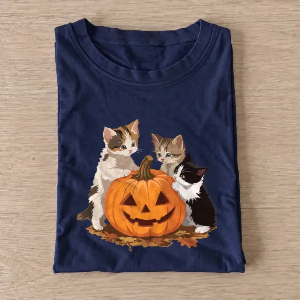 Three kittens and pumpkin t shirt navy20three kittens and pumpkin.webp