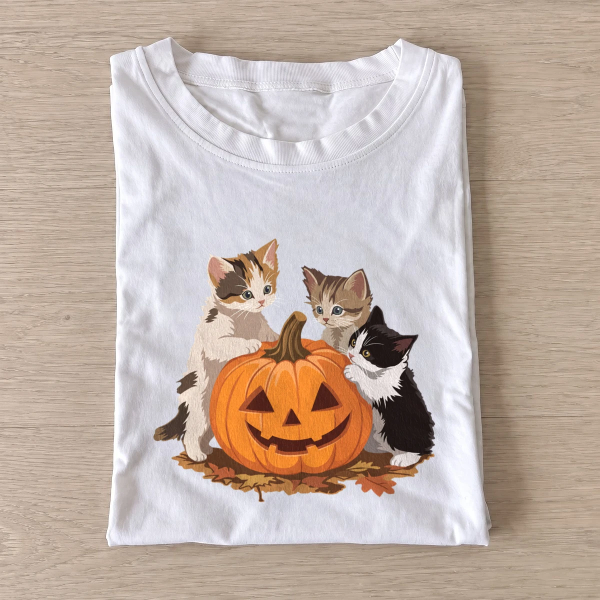 Three kittens and pumpkin t shirt white20three kittens and pumpkin.webp