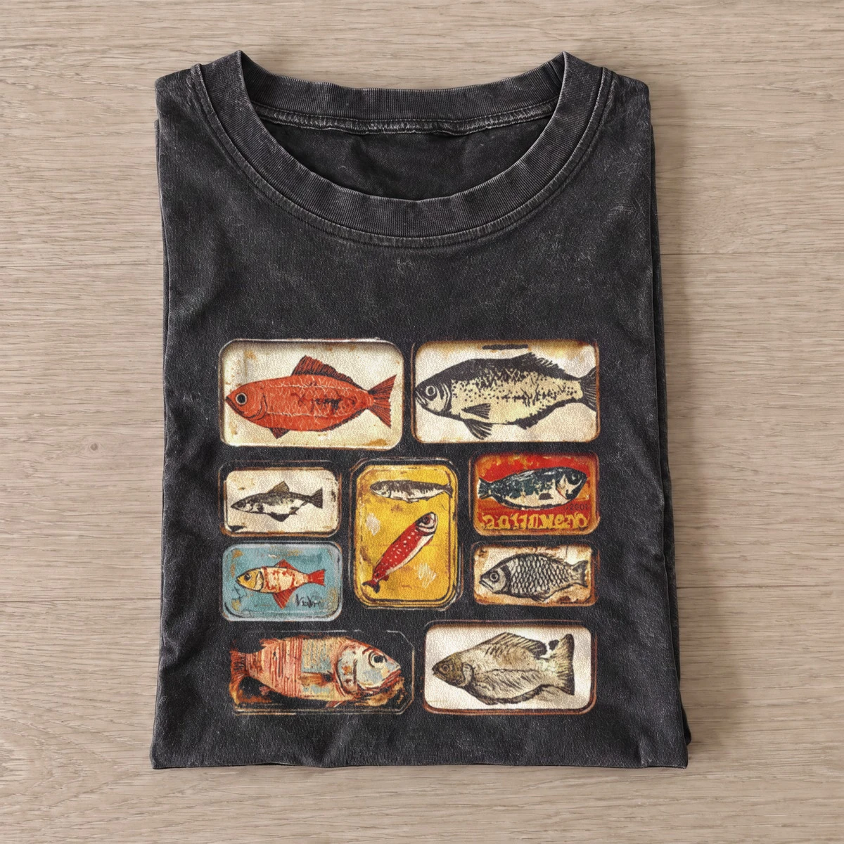 Tinned fish vintage t shirt washed20black20tinned fish.webp