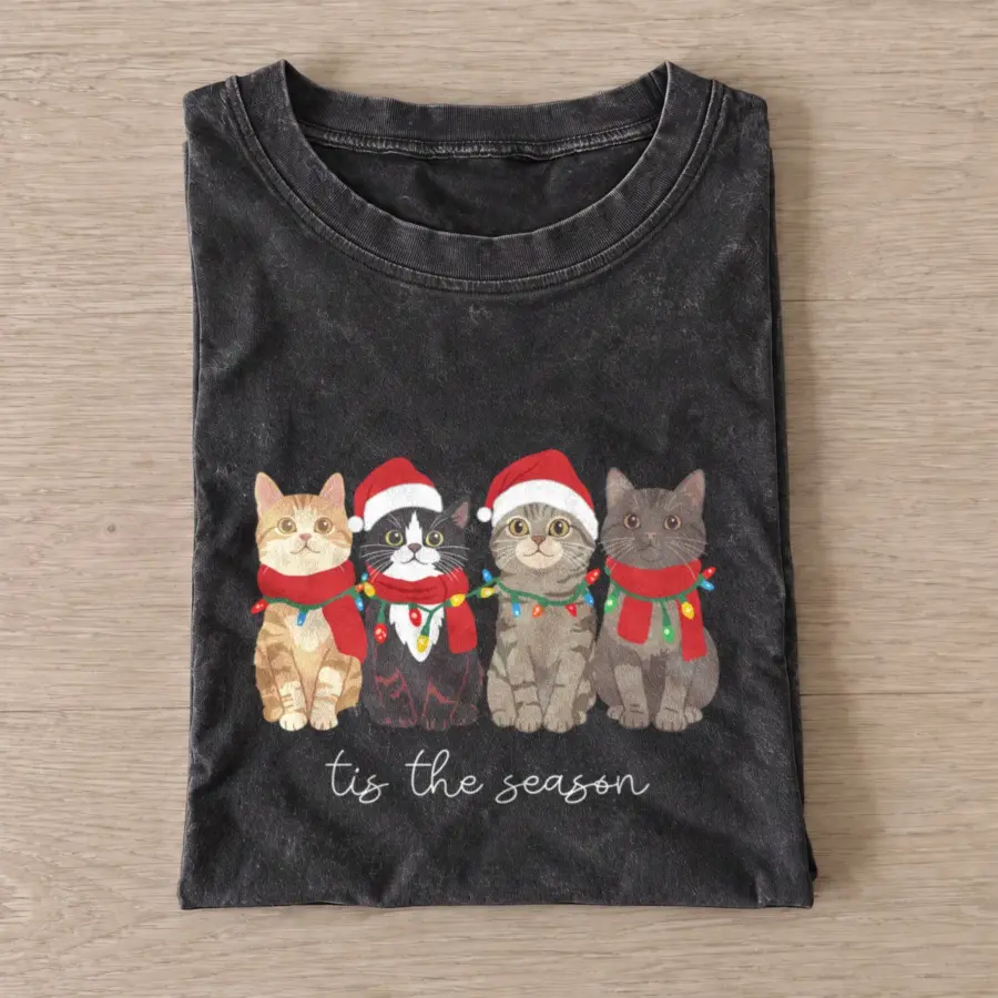 Tis the Season Cats Vintage Graphic T-Shirt — graphic design