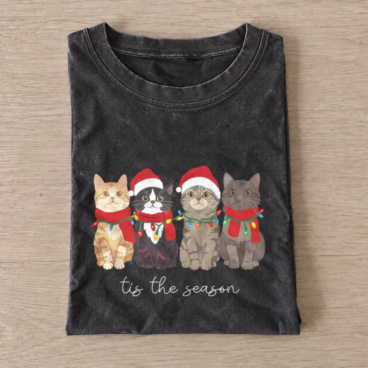 Tis the season cats vintage t shirt washed20black20tis the season cats.webp