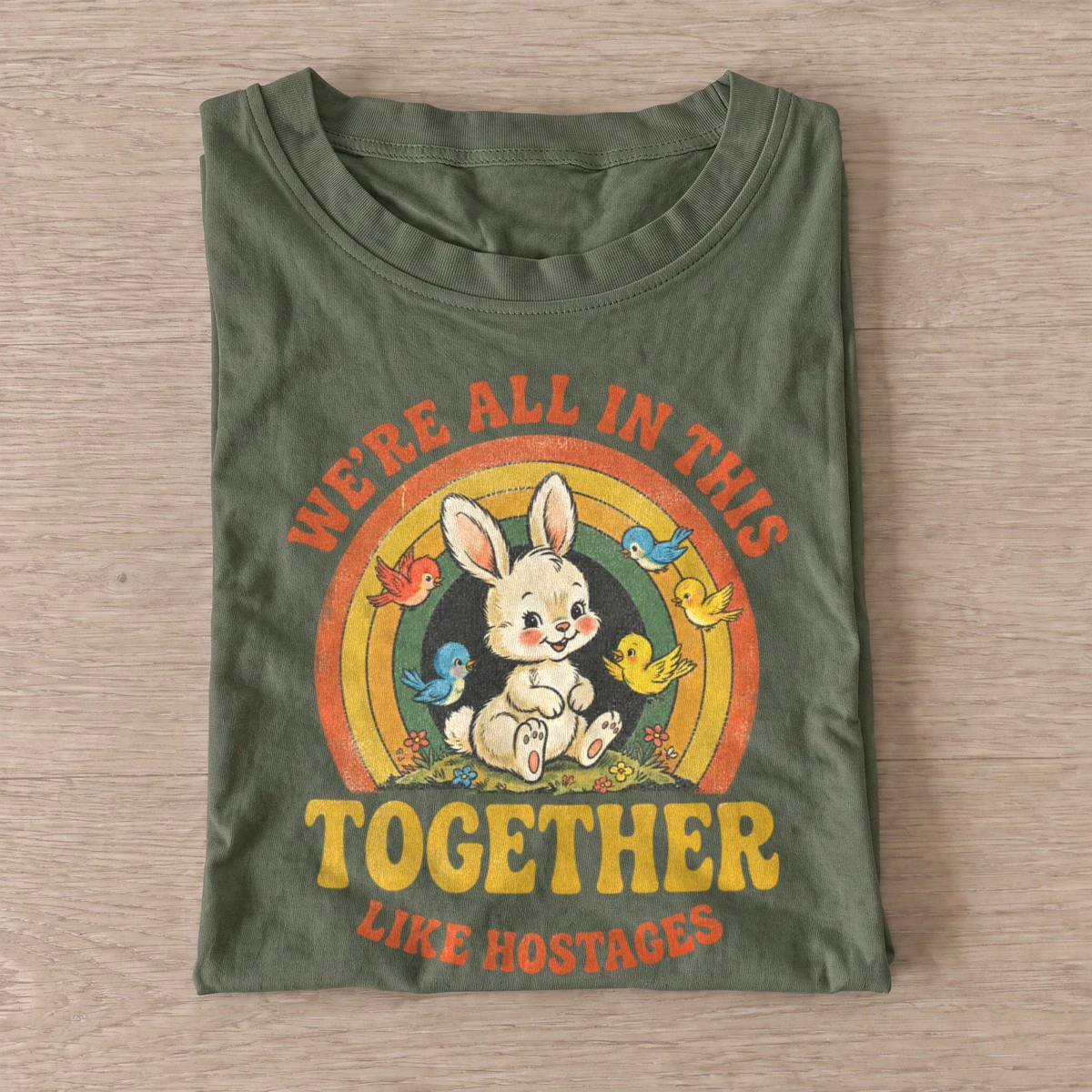 Together like hostages bunny t shirt olive20hostage bunny.webp