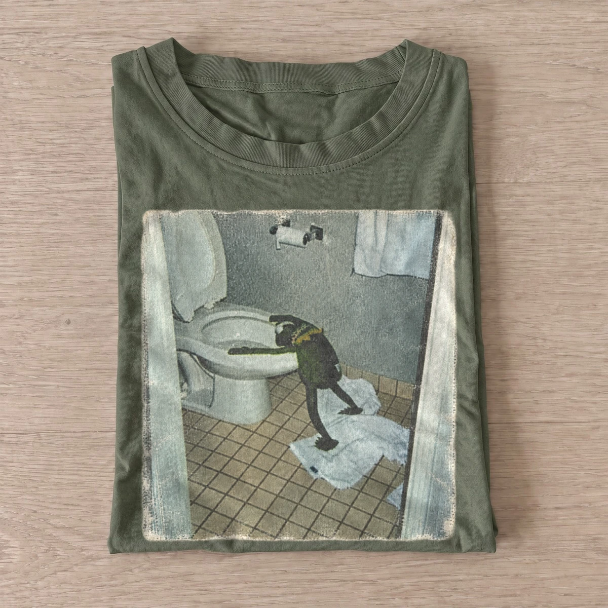 Toilet crow graphic t shirt olive20toilet crow.webp