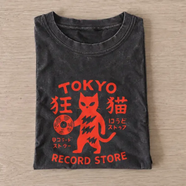 Tokyo record cat vintage t shirt washed20black20tokyo record cat.webp
