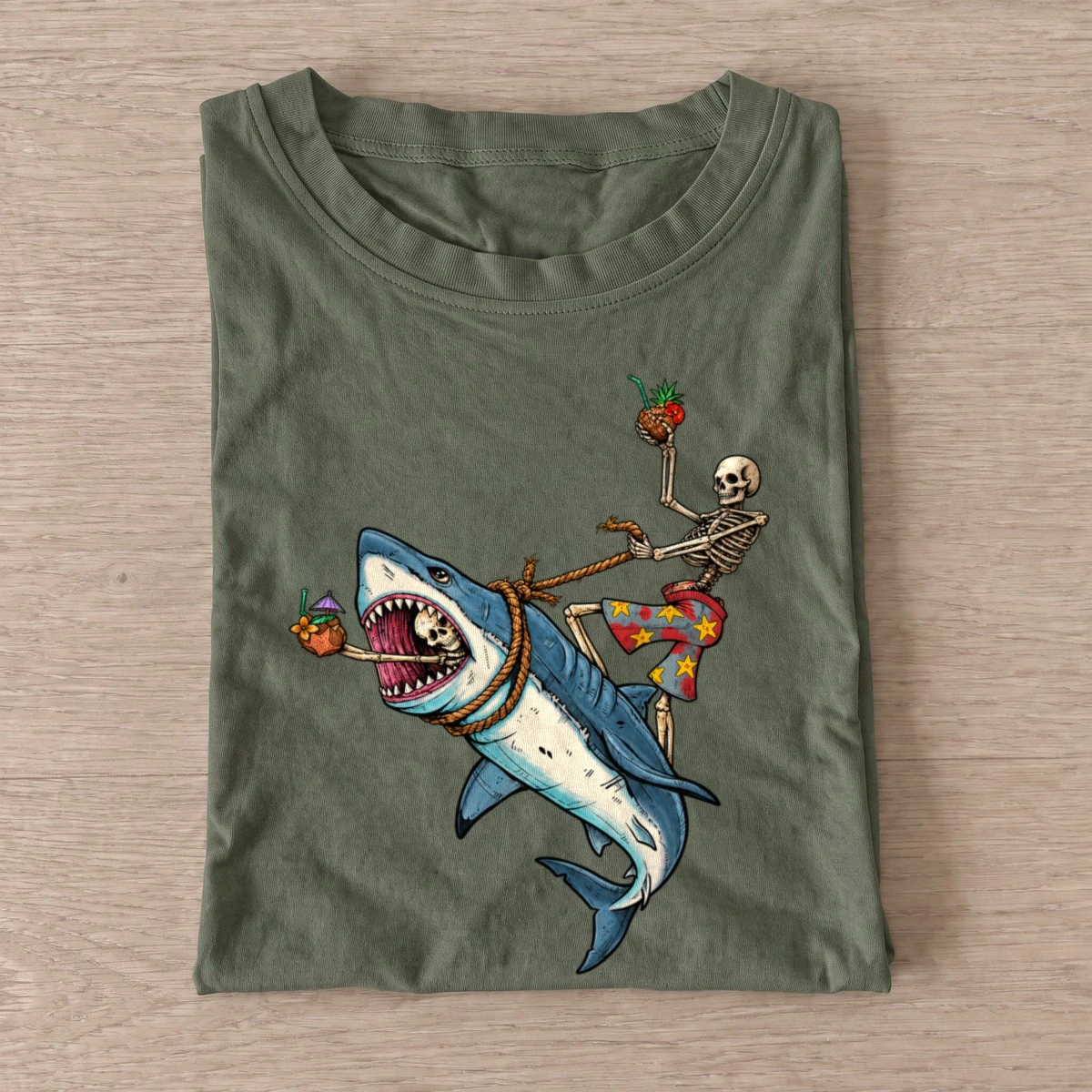 Tropical shark ride t shirt olive20tropical shark ride.webp