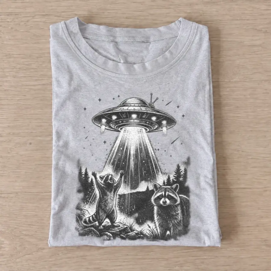 Ufo raccoon encounter t shirt gray20ufo raccoon encounter.webp
