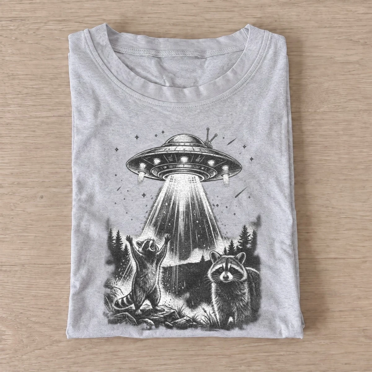 Ufo raccoon encounter t shirt gray20ufo raccoon encounter.webp