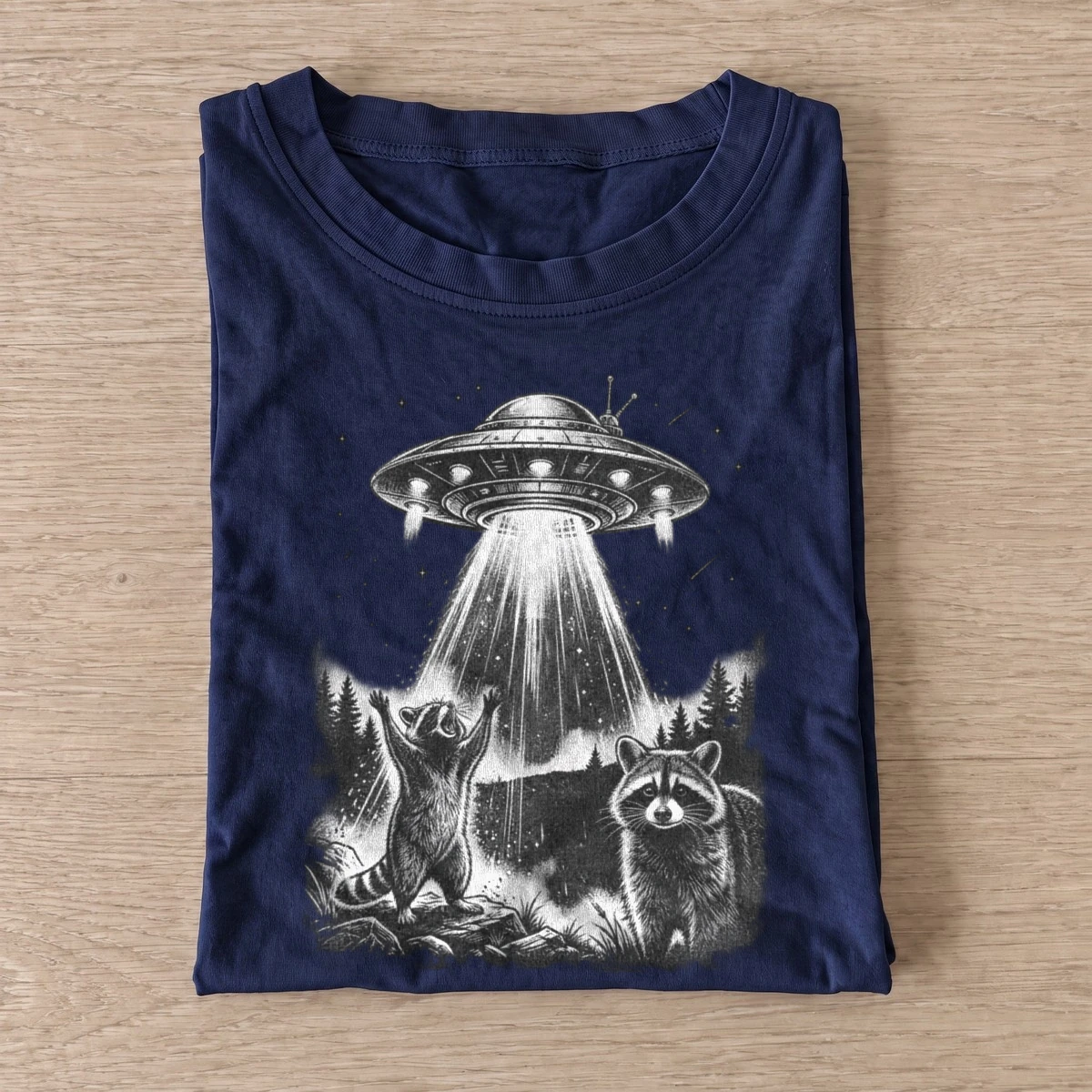Ufo raccoon encounter t shirt navy20ufo raccoon encounter.webp