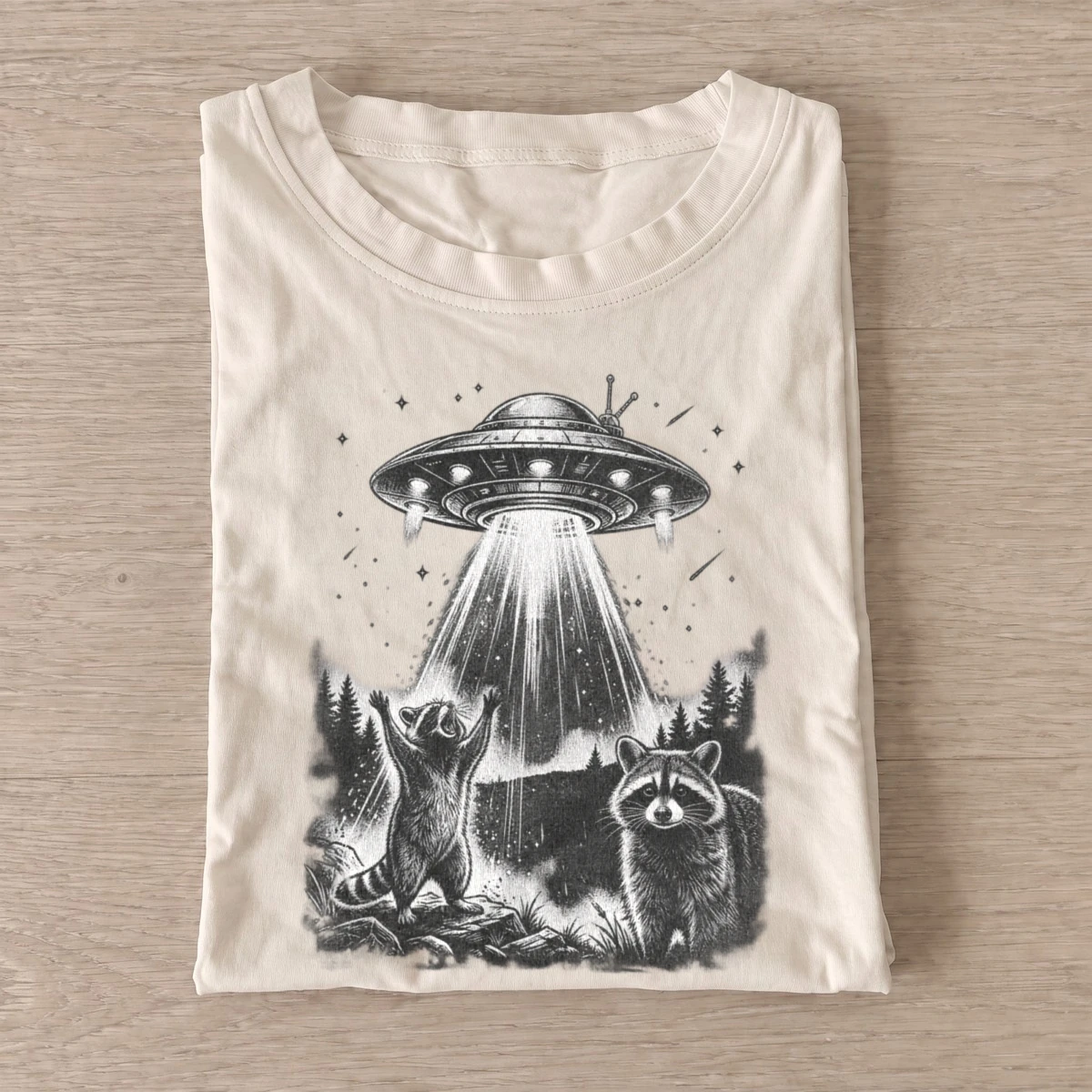 Ufo raccoon encounter t shirt sand20ufo raccoon encounter.webp