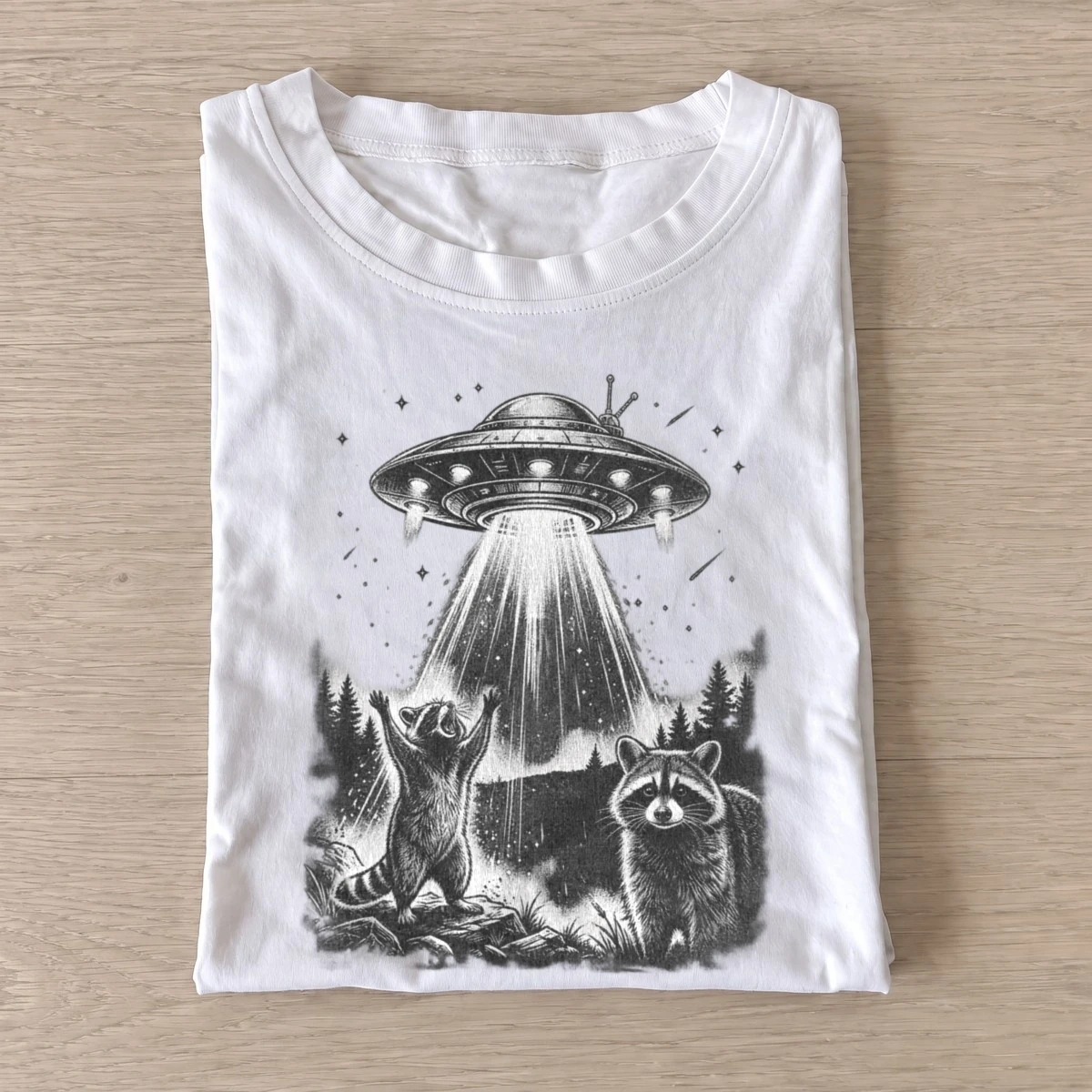 Ufo raccoon encounter t shirt white20ufo raccoon encounter.webp