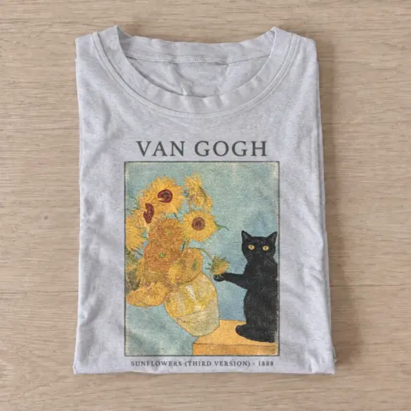 Van gogh sunflowers studio cat t shirt gray20sunflower studio cat.webp