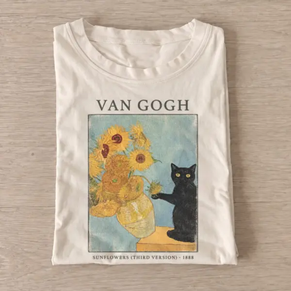 Van gogh sunflowers studio cat t shirt sand20sunflower studio cat.webp