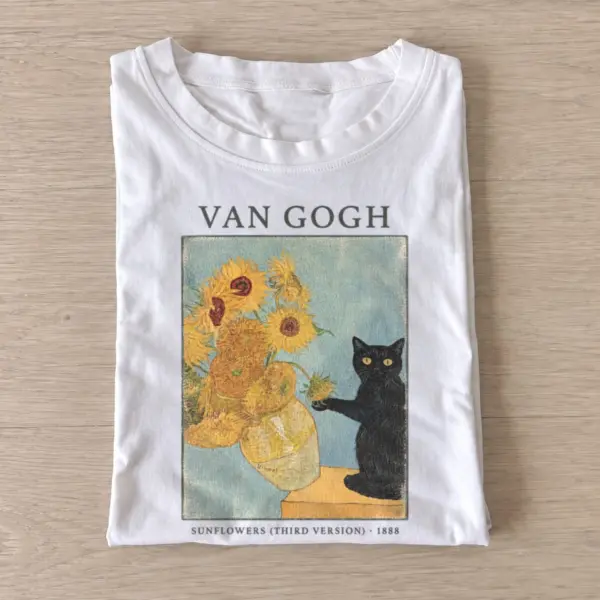 Van gogh sunflowers studio cat t shirt white20sunflower studio cat.webp