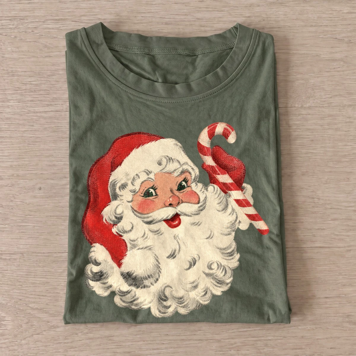 Vintage candy cane santa t shirt olive20candy cane santa.webp