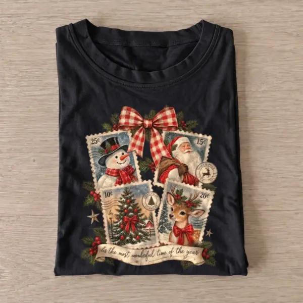 Vintage christmas postage stamp collage t shirt black20christmas postage collage.webp