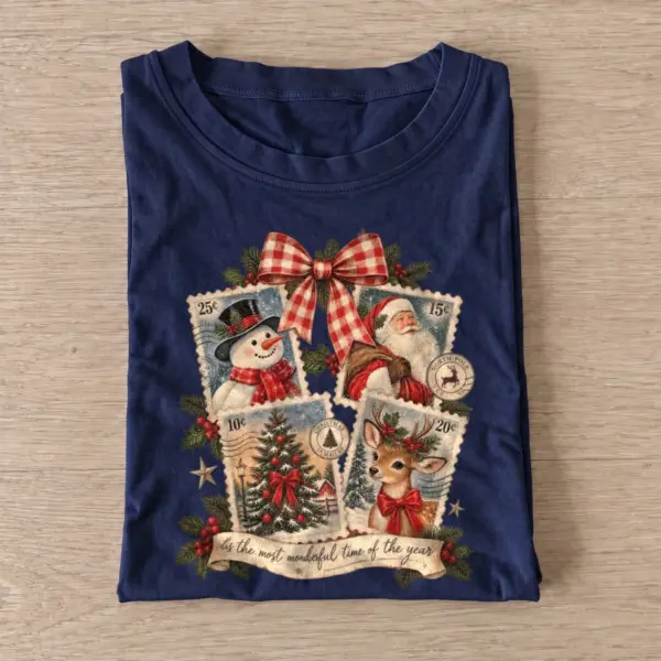 Vintage christmas postage stamp collage t shirt navy20christmas postage collage.webp