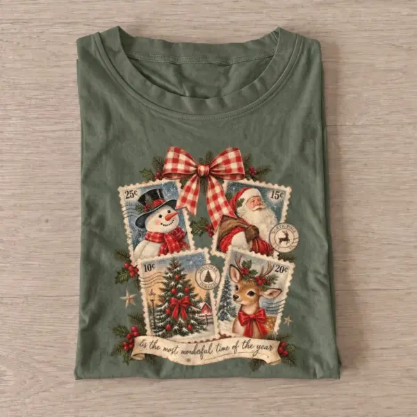 Vintage christmas postage stamp collage t shirt olive20christmas postage collage.webp