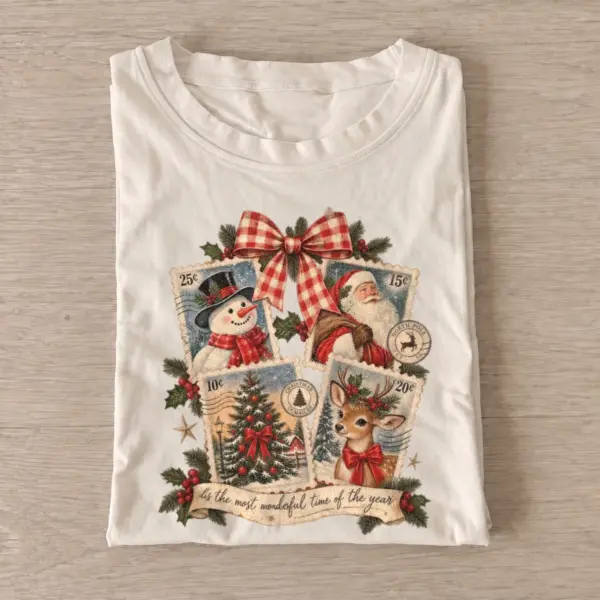 Vintage christmas postage stamp collage t shirt sand20christmas postage collage.webp
